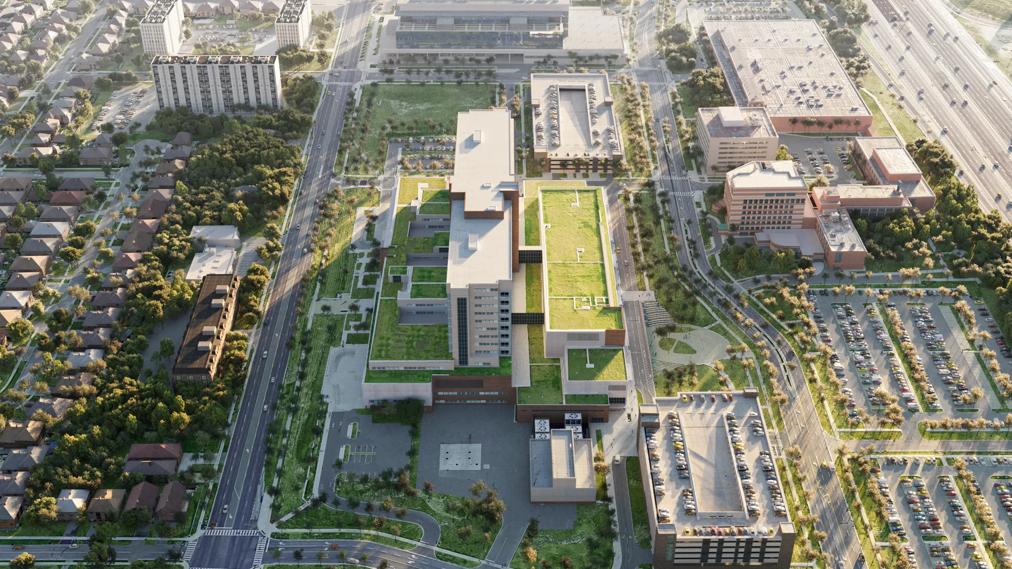 Aerial view of the modern hospital in Canada